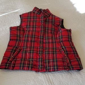 Lands End Womens Red Plaid Down Vest
